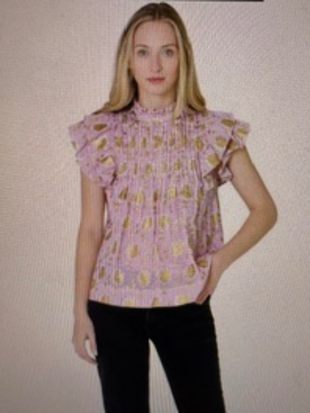Oliphant Pintuck Ruffle Top in Haveli Rose $168- Medium